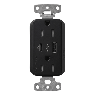 Receptáculo con USB Tipo A y C de 15 A 125 V, Power Delivery hasta 55 W, línea Claro acabado satinado Midnight