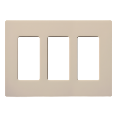 Placa de pared de 3 espacios sin tornillos visibles, acabado satinado color taupe, para atenuadores, apagadores y controles Lutron de estilo Designer