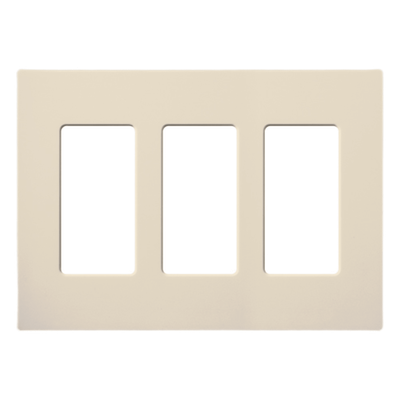 Placa de pared Claro de 3 espacios sin tornillos visibles, para atenuadores, apagadores y sensores Lutron con apertura estilo Designer, acabado brillante almendra claro