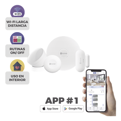 Kit de Alarma Inalambrico / Incluye: 1 Hub, 1 Sensor PIR, 1 Contacto Magnético y 1 Smart Boton / Configuración y Visualización por App Móvil EZVIZ / Protocolo Zigbee