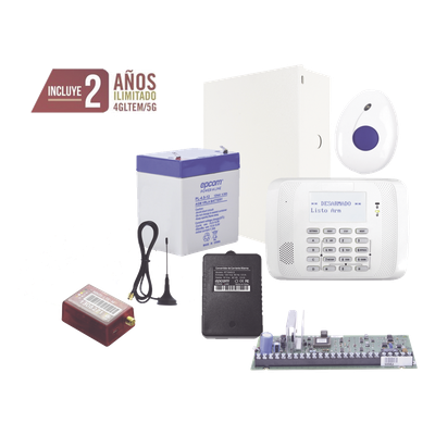 Kit de alarma con panel de seguridad, comunicador celular 4G LTE-M multimarca y botón de pánico con detección de caídas