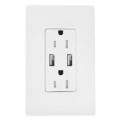 Receptáculo 15 A, 125 V con dos puertos USB tipo A de 3.8 A combinados, resistente a manipulaciones, estilo Claro en acabado satinado color Snow