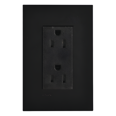 Tomacorriente dúplex de pared 15 A resistente a manipulaciones con placa incluida, línea New Architectural, agrupable con teclados Palladiom y controles GRAFIK T, color negro