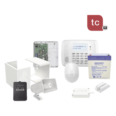 Kit de alarma cableada de 8 zonas con comunicador IP, sensor de movimiento, contactos magnéticos, sirena y 1 año de Total Connect