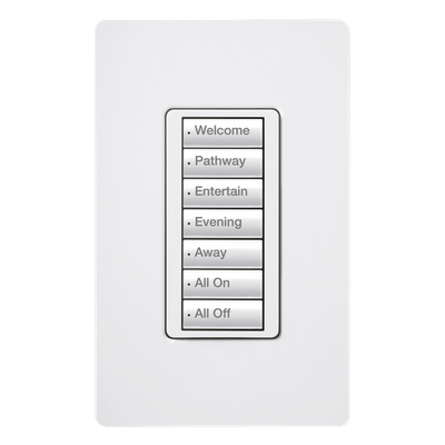 Botonera de pared inalámbrica de 7 botones, retroiluminada, 120 V, color blanco, para el sistema de control de iluminación RadioRA 2