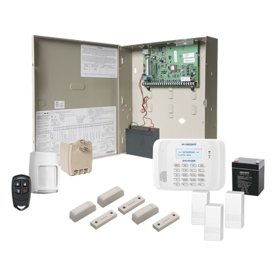 Kit de panel de alarma de intrusión con comunicador IP integrado y receptor inalámbrico para zonas RF