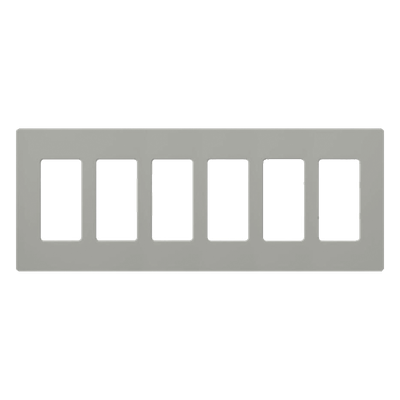 Placa de pared Claro de 6 espacios, acabado brillante color gris, sin tornillos visibles, para atenuadores, apagadores y controles Pico de Lutron