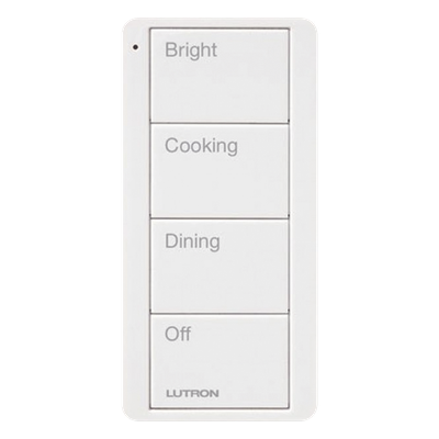 Control Pico inalámbrico de 4 botones con escenas grabadas para cocina (Bright, Cooking, Dining y Off), compatible con Caseta Wireless y RA2 Select, blanco brillante