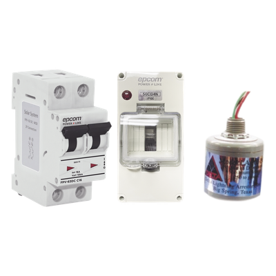 Kit de Centro de Carga Para Corriente Directa, Breaker de hasta  800 Vcc de 20 A con Supresor de Descargas Atmosféricas.