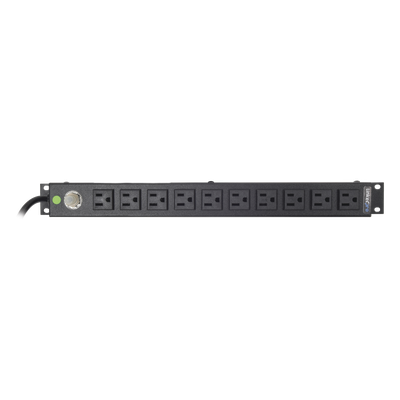 Multicontacto Horizontal (PDU) de 10 Contactos (NEMA 5-15R) Rack 19" 1UR. Voltaje Entrada/Salida: 120Vca/15A