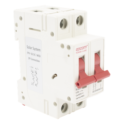 Protección Térmica/ Interruptor 2P, 20 A,  Corriente Directa  800 Vcc para Aplicación Fotovoltaica Montaje Riel DIN