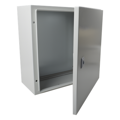 Gabinete de Acero IP66 Uso en Intemperie (400 x 400 x 200 mm) con Placa Trasera Interior de Metal y Compuerta Inferior Atornillable (Incluye Chapa y Llave T).