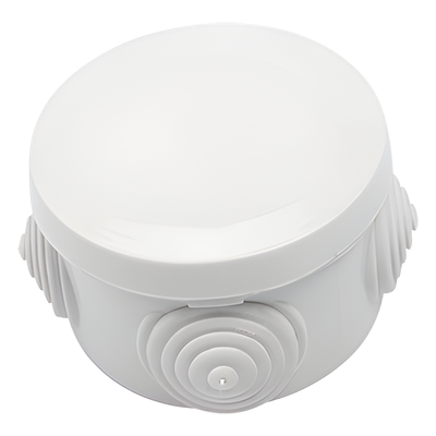 Caja Derivación-Conexión de Plástico Circular con 4 Glándulas de Goma (70 diámetro X 48 alto mm). Para Instalaciones Comerciales,  Residenciales e Industriales. Cerrado a Presión. 