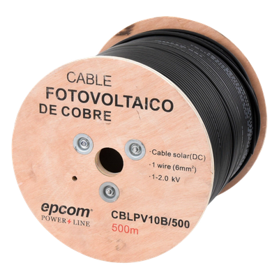 Carrete de 500 Metros / Cable Fotovoltaico Negro / 6mm² (10AWG) / Material COBRE /  2000 Vcc