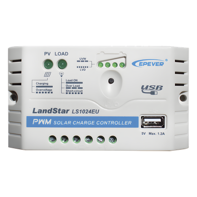 Controlador Solar PWM / 10A / 12/24V / Puerto USB / Indicadores LED / Tierra Positivo Común