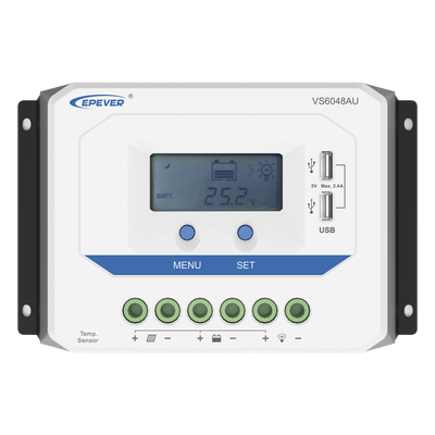 Controlador Solar PWM / 60A / 12/24V/36/48V / Doble USB / Pantalla LCD / Tierra Positivo Común