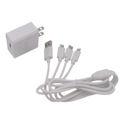 Cargador de pared USB de 5 Vcc 2A / Multi-puertos / USB-C / Micro USB / Tipo C / Lightning (iPhone) / Extensión de cable 1.2 metros