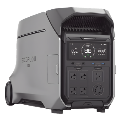 Estación de Energía Portátil DELTA PRO3 / 4096Wh Litio LFP / 5 AC 4000W (8000W Pico) / 2 USB-C 100W / Capacidad para Aumentar Respaldo / Cargador de Coche 10A a 12.6V / Conectividad WiFi y Bluetooth (App) / Carga Solar 2600W Max. (2 P
