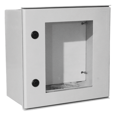 Gabinete de Poliéster IP65 Puerta Transparente, Uso en Intemperie (400 x 400 x 200 mm) con Placa Trasera Interior de Plástico (Incluye Chapa y Llave).