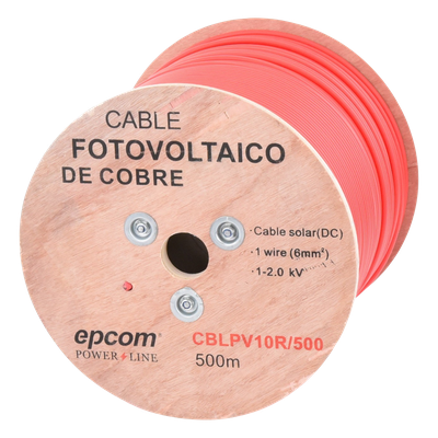 Carrete de 500 Metros / Cable Fotovoltaico Rojo  / Material COBRE / 6mm² (10AWG) / 2000 Vcc