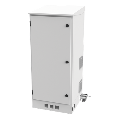 Gabinete de Piso para Exterior con Ventiladores y Termostato con Rack de 19" de 16 U + Espacio para Baterías, Se envía el Gabinete Armado.