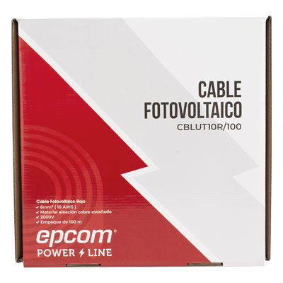 Cable Fotovoltaico Rojo / Cobre Estañado / 6 mm² (10 AWG) / 2000V / Rollo 100m / UL 4703 y TUV