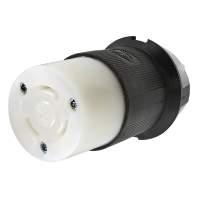 Conector Industrial con Bloqueo de Media Vuelta / 30 A 125 V CA / 2 Polos 3 Hilos / Color Blanco y Negro / Nema L5-30R. 
