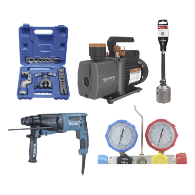 Kit profesional / Mini split / Bomba de vacío 2RS-2R-R32 / Manómetro HBSBZ6 / Kit Abocardado CT809 / Rotomartillo HR2630J / Broca PSTC02003