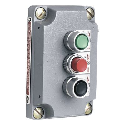 Cubierta para Estación de Control con Tres Botones Pulsadores Rojo-Verde-Negro. / Uso en Áreas Clasificadas.