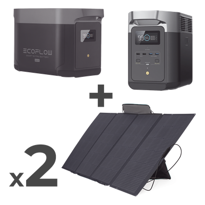 Kit de Estación de Energía Portátil 2048Wh + Batería Externa 2048Wh + 2 Paneles Solares Flexibles 400W (4096Wh, 800W Totales)