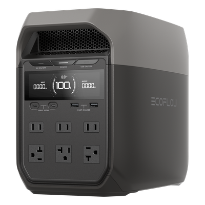 Estación de Energía Portátil Delta 3 1024Wh Litio LFP / 6 AC 1800 W (Max. 2600W con X-Boost) / 4 USB-C 100W / Capacidad para Aumentar Respaldo / Cargador de Coche 10A a 12.6V / Conectividad WiFi y Bluetooth (App) / Carga Solar 500W Max.