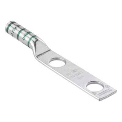 Conector de Compresión de Cobre con 2 Orificios 3/8" para Cable 2 AWG,  1" de espacio entre Orificios. Paquete de 25 Piezas