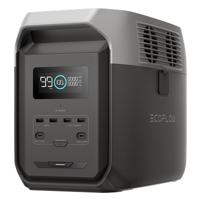 Estación de Energía Portátil Delta 3 1536Wh Litio LFP / 6 AC 1800 W (Max. 3600W) / 2 USB-C 100W / Capacidad para Aumentar Respaldo / Cargador de Coche 10A a 12.6V / Conectividad WiFi y Bluetooth (App) / Carga Solar 500W Max.