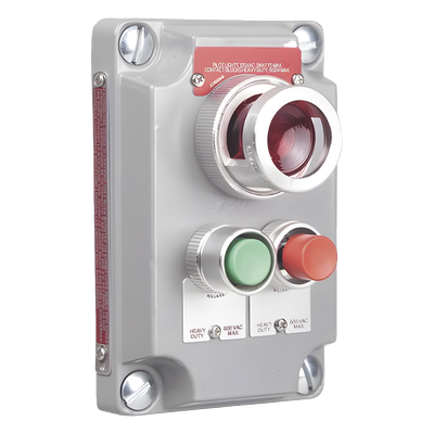 Cubierta para Estación de Control con 2 Botones Pulsadores Rojo-Verde y Luz Piloto Roja / Uso en Áreas Clasificadas