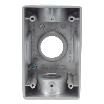 Caja Condulet FS de 1" (25.4 mm ) con tres bocas una arriba y una atrás a prueba de intemperie.