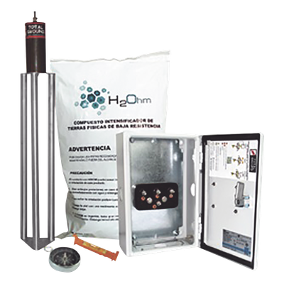 Kit Antivandalico de puesta a tierra de 45 A con Electrodo, Filtro, Acoplador y Compuesto H2Ohm.