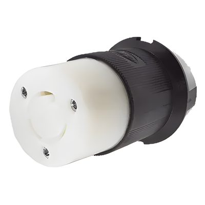 Conector Industrial con Bloqueo de Media Vuelta / 20 A 125 V CA / 2 Polos 3 Hilos / Nema L5-20R / Color Blanco y Negro.