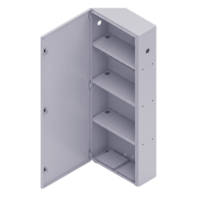 Gabinete para instalación de 4 Baterías , Fabricado en Lámina Galvanizada, Accesorios para poste (No incluidos)