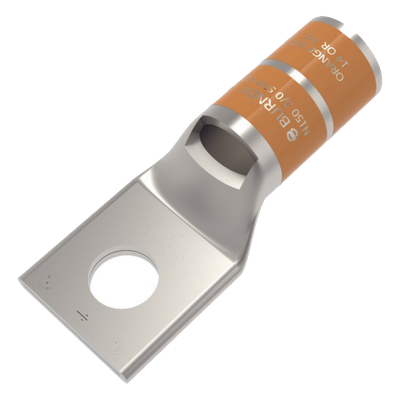 Zapata Terminal de Compresión de Barril Corto para Tornillo de 1/2" y Calibre 3/0 AWG.