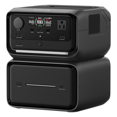 EcoFlow River 3 | Estación de Energía Portátil 858Wh Litio LFP / 2 AC 300 W (Max. 550W) / 1 USB-C 100W / 2 USB -A 12W / Cargador de Coche 8A a 12 o 24V / Conectividad WiFi y Bluetooth (App) / Carga Solar 110W Max.