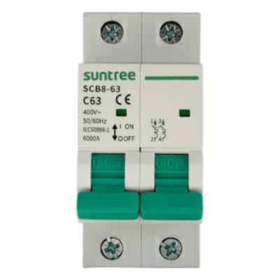 Protección Térmica/ Interruptor 2P, 63 A,  Corriente Alterna 400Vca para Aplicación Fotovoltaica Montaje Riel DIN