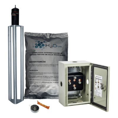 Kit de puesta a tierra de 70 A con Electrodo de Acero Inoxidable, Filtro, Acoplador y Compuesto H2Ohm.