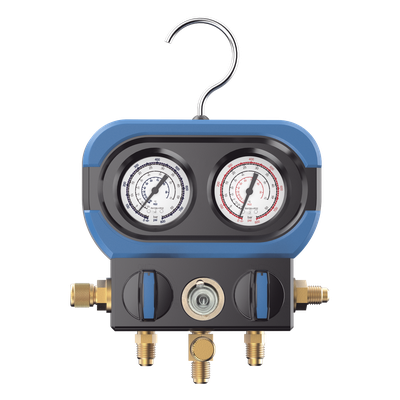 Manifold de 2 Válvulas AMAA para Refrigeración / Compatible con R22, R32/R410A, R404A, R407C / Escala de Manómetro Multigas / Interfaz 5/16" SAE / Rango de Vacío -30 inHg / Presión Máxima 500 psi / Resistente