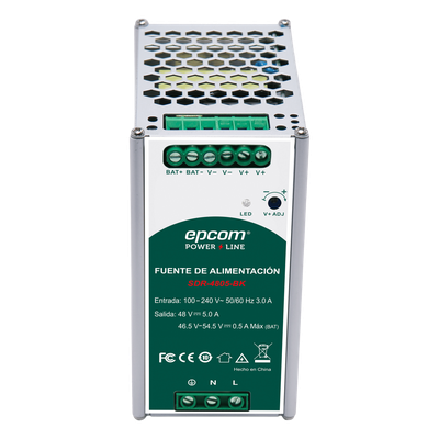 Fuente de Alimentación Industrial  | Tipo DIN RIEL  | 48 VCC  | 5 A | Capacidad de baterías de respaldo 