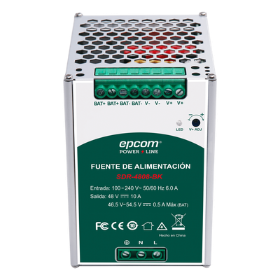 Fuente de Alimentación Industrial | Tipo DIN Riel | 48 VCC | 10 A | Capacidad de baterías de respaldo