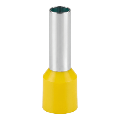 Conector Ferrule | 10AWG | 6mm²  | Conductor Latón Estañado  | Aislamiento PVC Amarillo | 25 Piezas por Bolsa