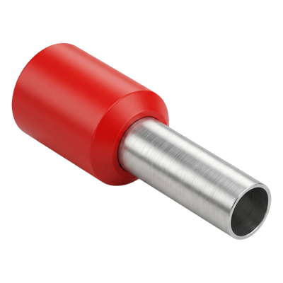 Conector Ferrule | 18AWG   |  1.0 mm²  | Conductor Latón Estañado  | Aislamiento PVC Rojo  | 25 Piezas por Bolsa
