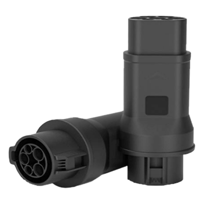 Adaptador de Conector EV / Entrada Tipo 1 (SAE J1772) / Salida Tipo 2 (IEC 62196-2) / 7 kW / 32 A / 220 V AC / Monofásico / Compacto y Portátil