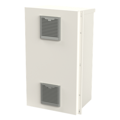 Gabinete Acero Galv. para 2 Baterías PL110D12  (400 x 730 x 300mm). Puerta Ventilada. Acc. para piso o poste No incluidos.