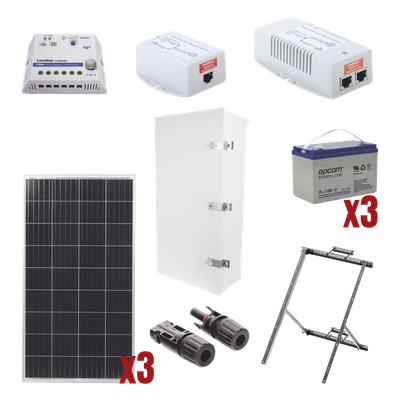Kit Solar de 35 W con PoE 802.3af y PoE Pasivo 24 Vcc para una Cámara IP y un Radio Ubiquiti airMAX o Cambium ePMP.